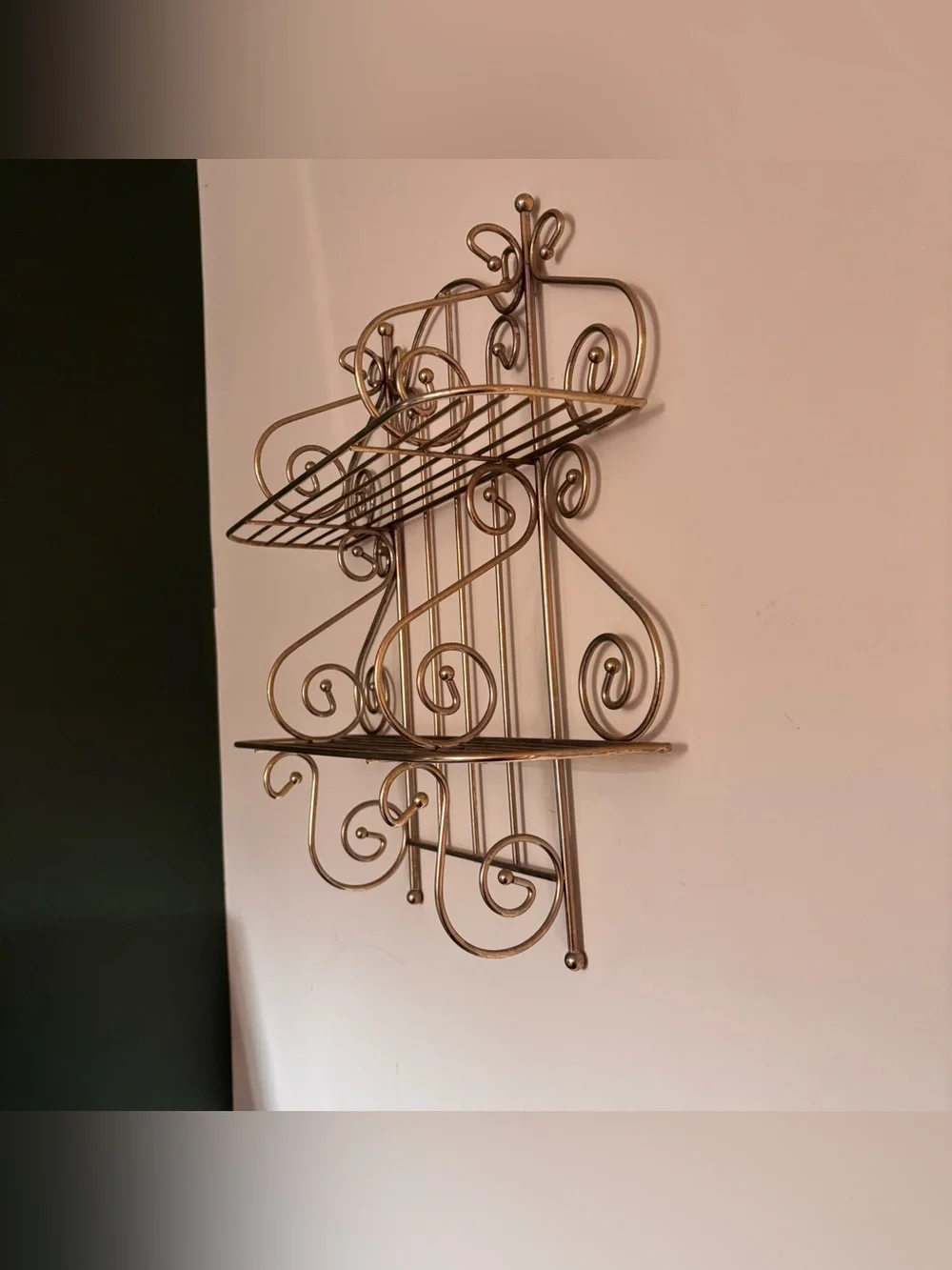 Vintage Brass Scroll Wall Shelf: 70s Hollywood Regency Decor